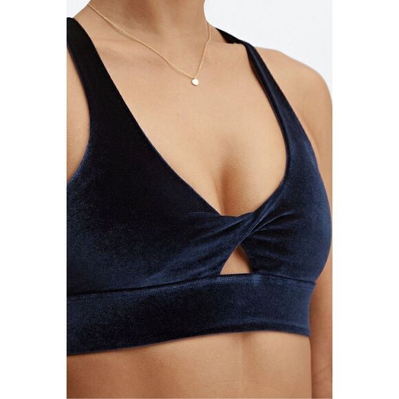Fabletics Oasis Twist Velour Sports Bra In Deep Navy - Picture 4 of 10